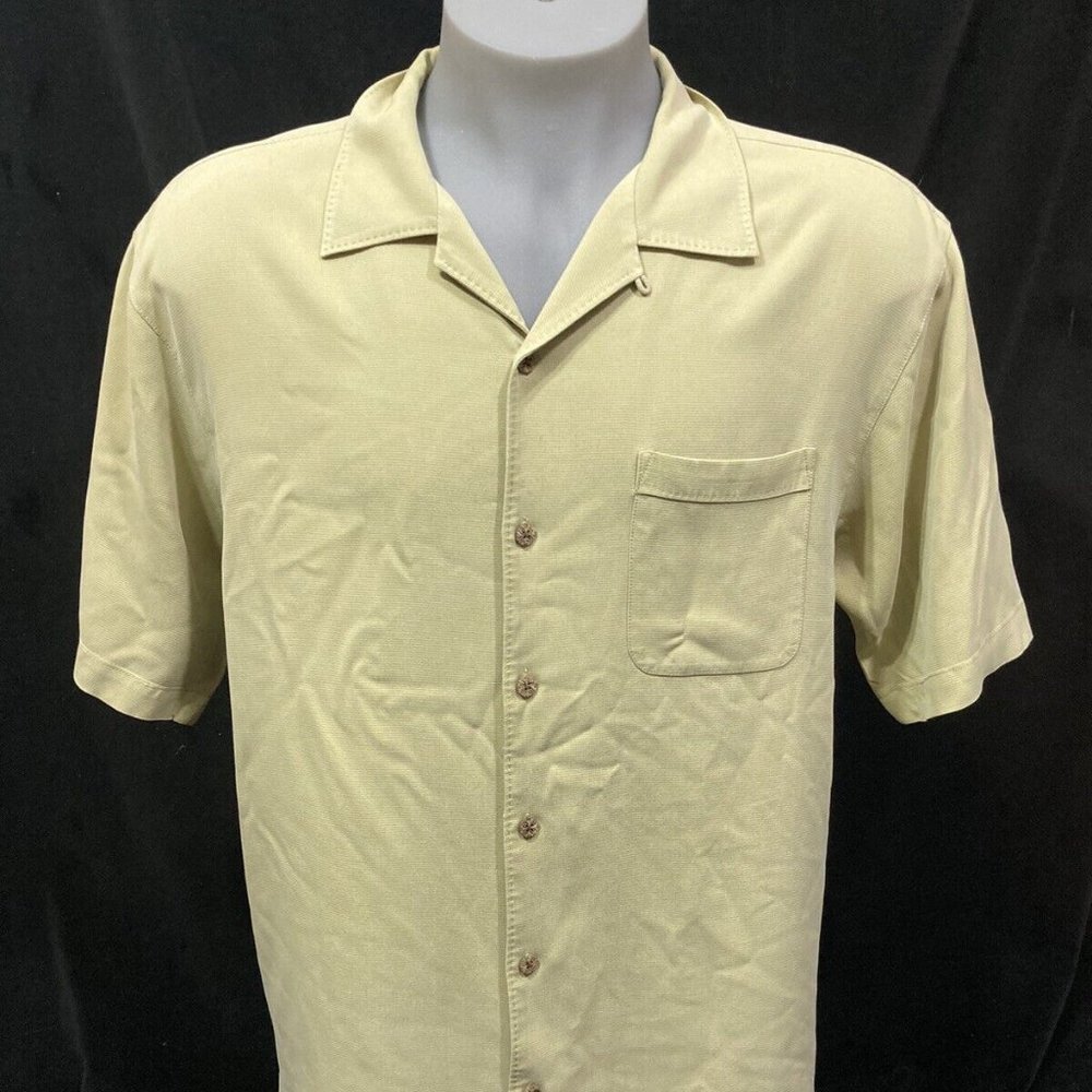 tommy bahama Large Silk Green Textured Wooden Button Front Mens Reg Fit
